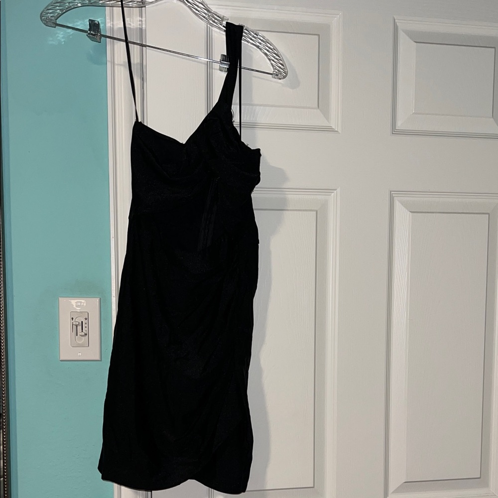 Blue Blush One Shoulder Black Dress
